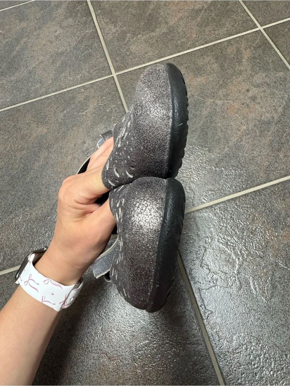 Naot Arataki Perforated Leather Slingback Mary Jane Flats Shoes Metallic Gray 7